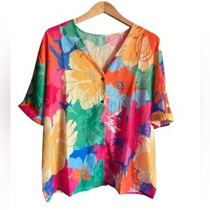 Vibrant Floral Button-Up Blouse